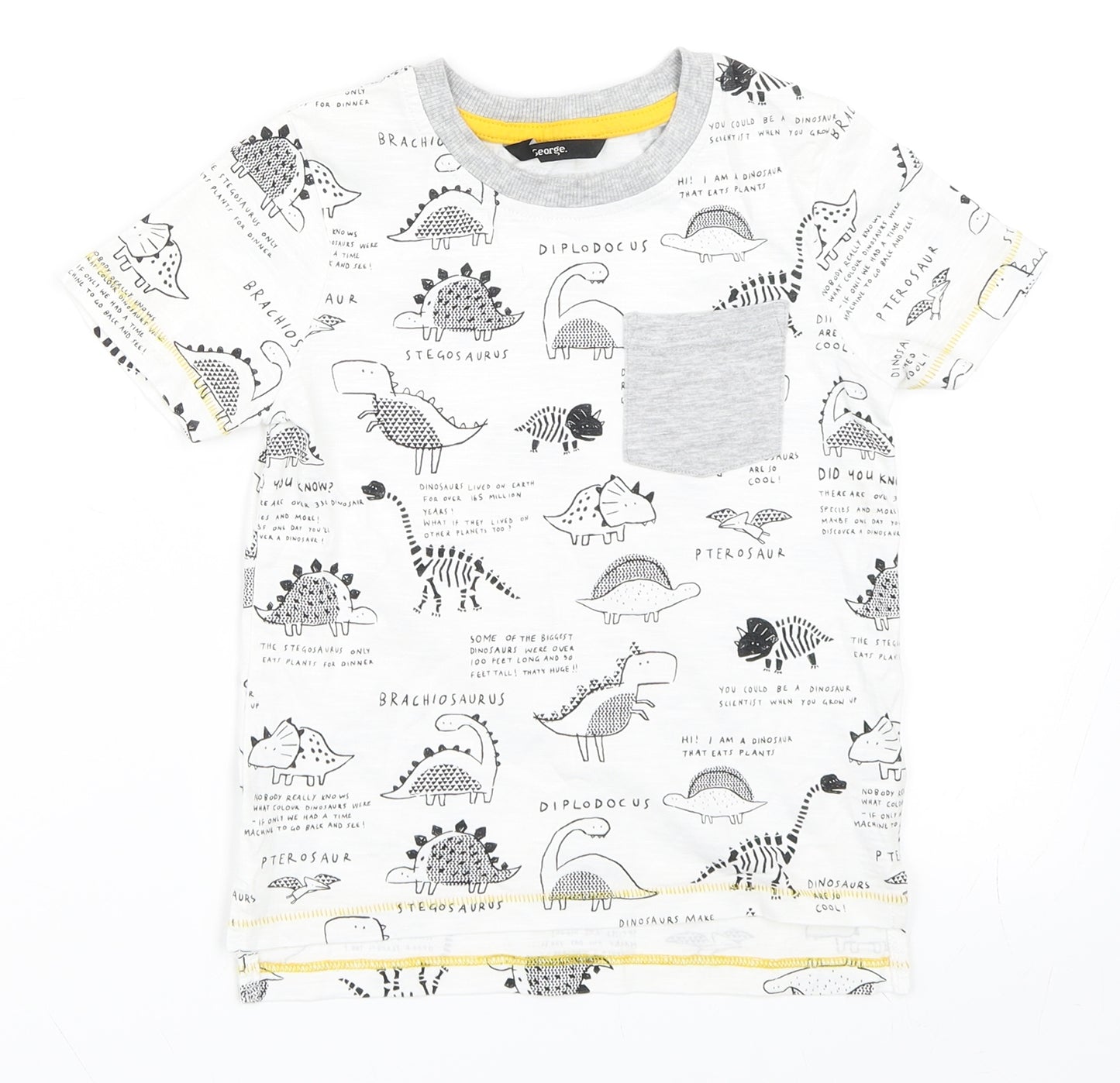 George Boys White   Basic T-Shirt Size 4-5 Years  - Dinosaur