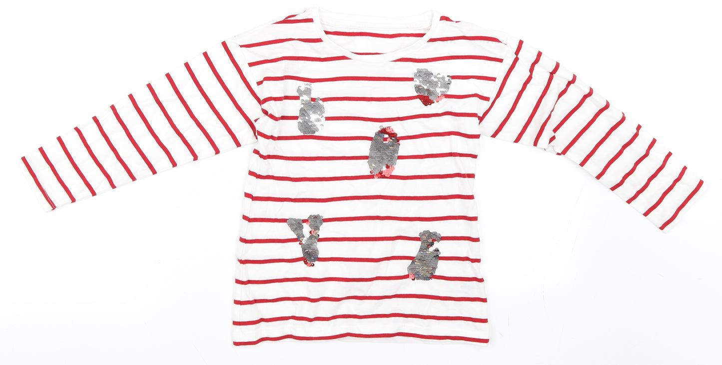 St Bernard Girls Red Striped  Basic T-Shirt Size 7 Years