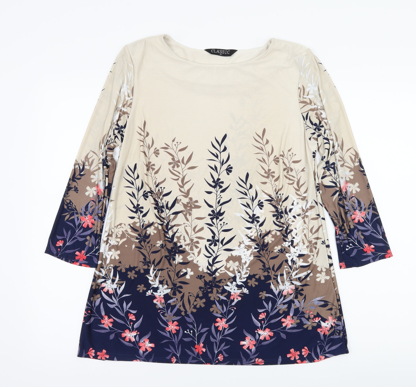 Classic Womens Beige Floral Jersey Basic T-Shirt Size 14