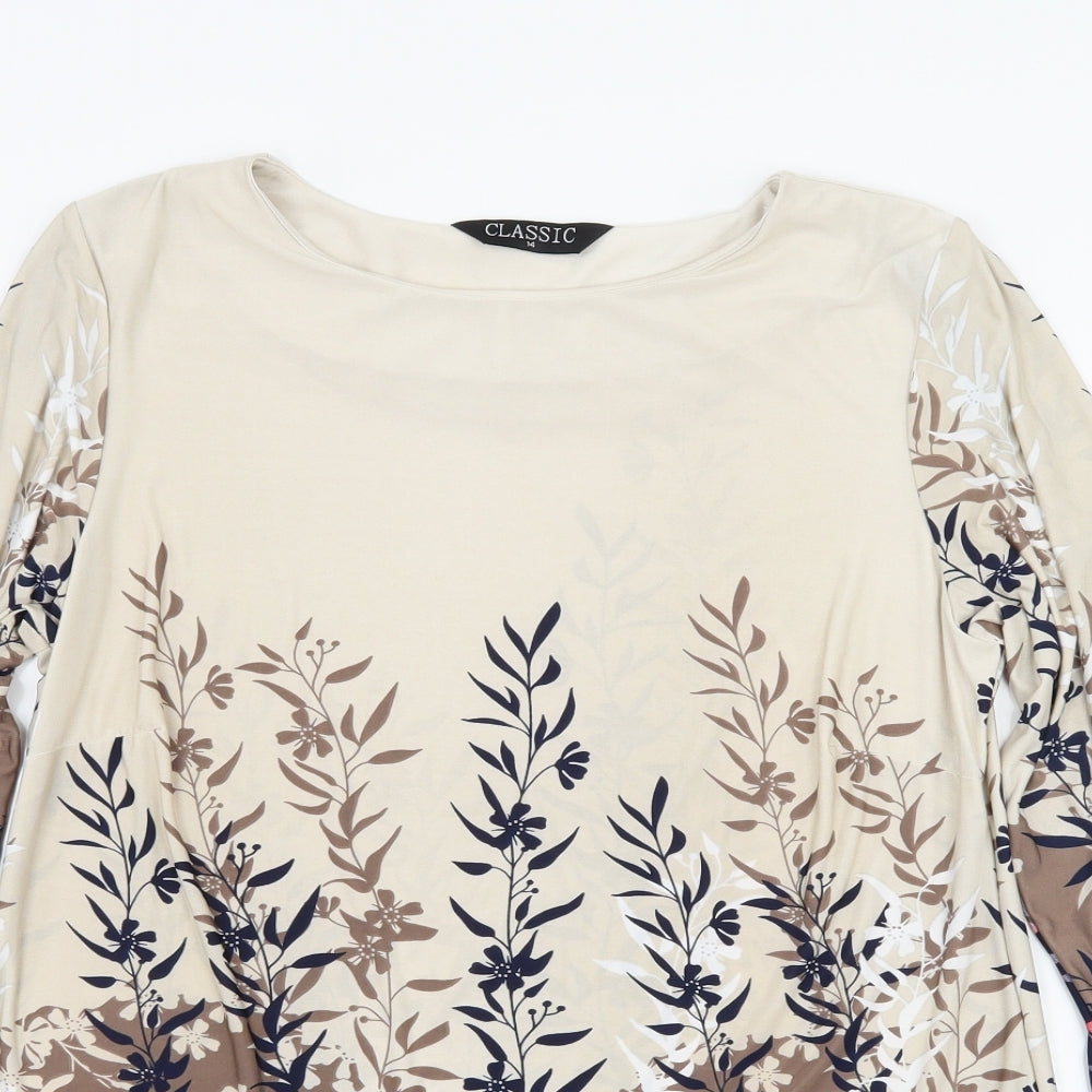 Classic Womens Beige Floral Jersey Basic T-Shirt Size 14