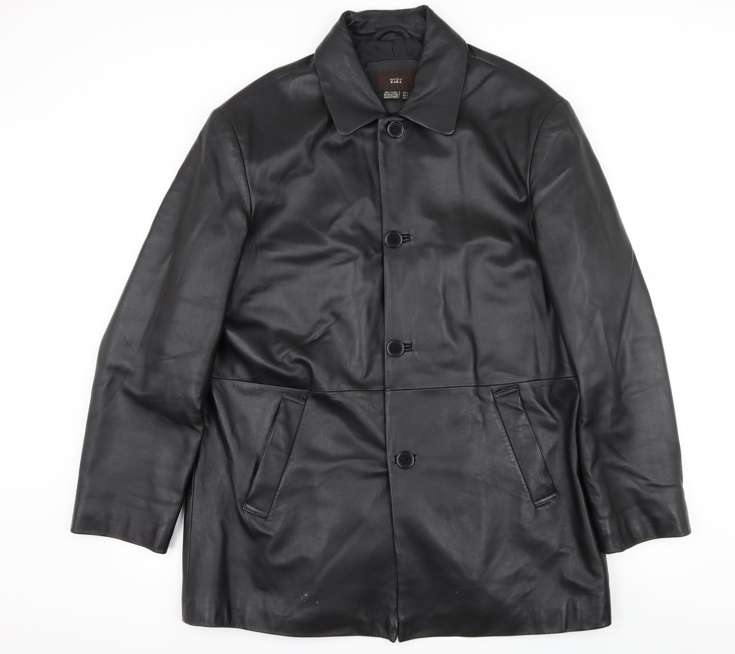 Zara Mens Black   Overcoat Coat Size L