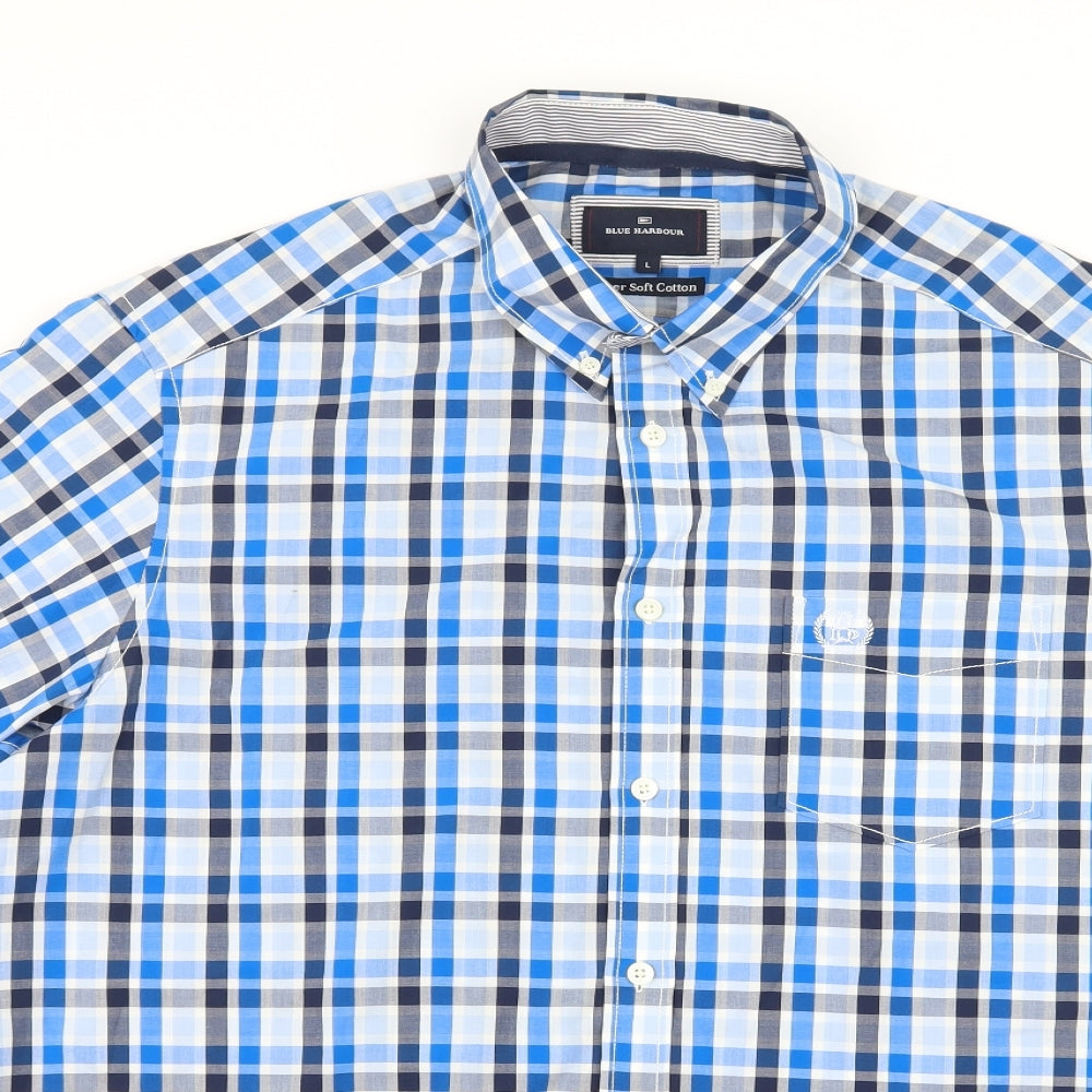 Blue Harbour Mens Blue Check   Button-Up Size L