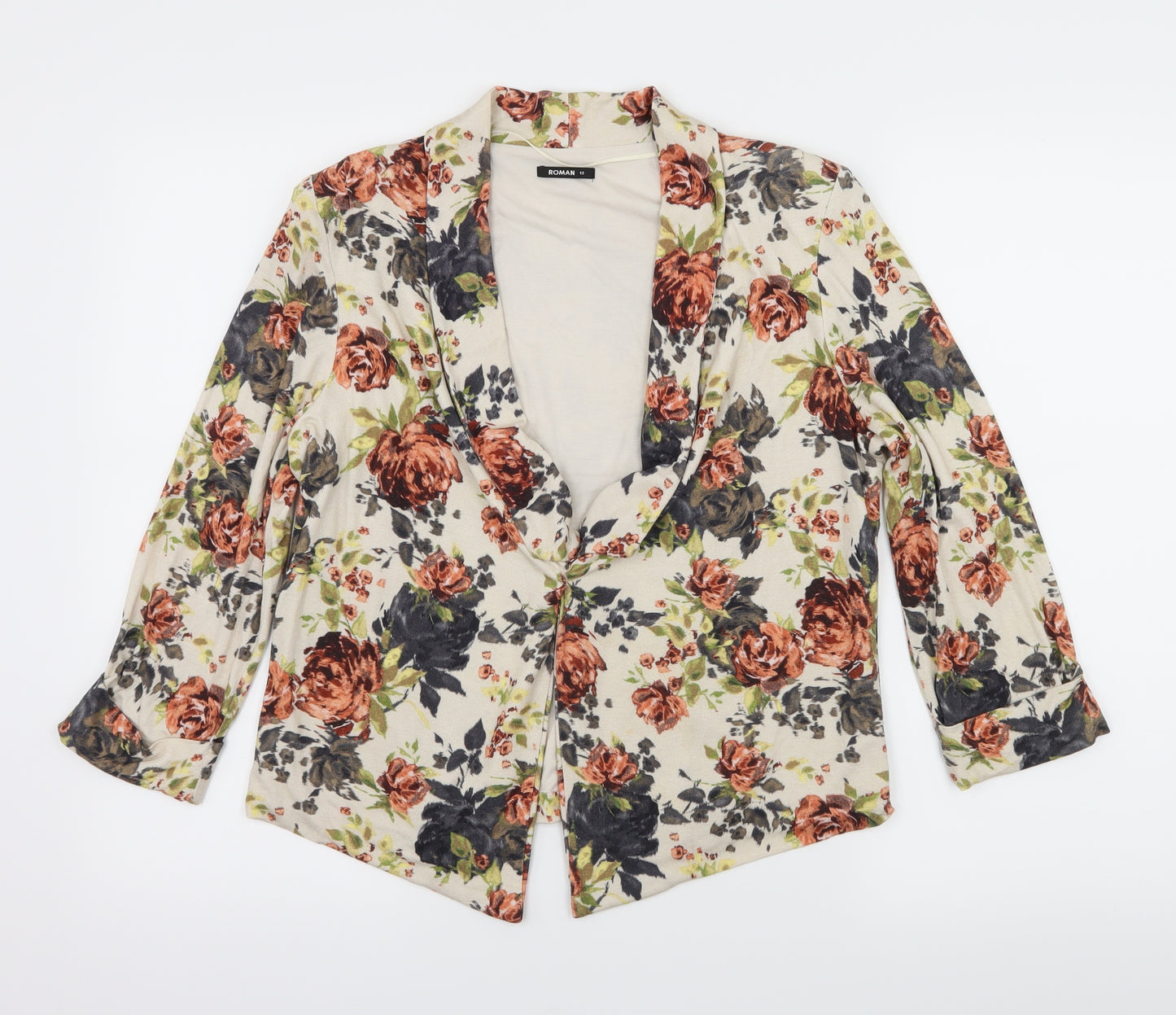 Roman Womens Ivory Floral Jersey Basic Blouse Size 12