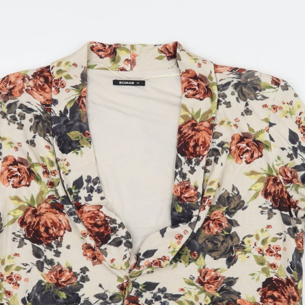 Roman Womens Ivory Floral Jersey Basic Blouse Size 12