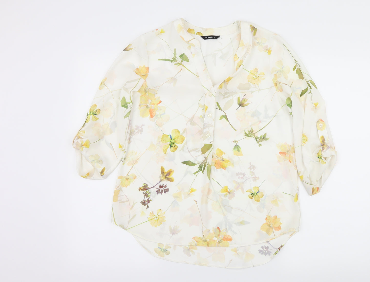 Roman Womens White Floral  Basic Blouse Size 10