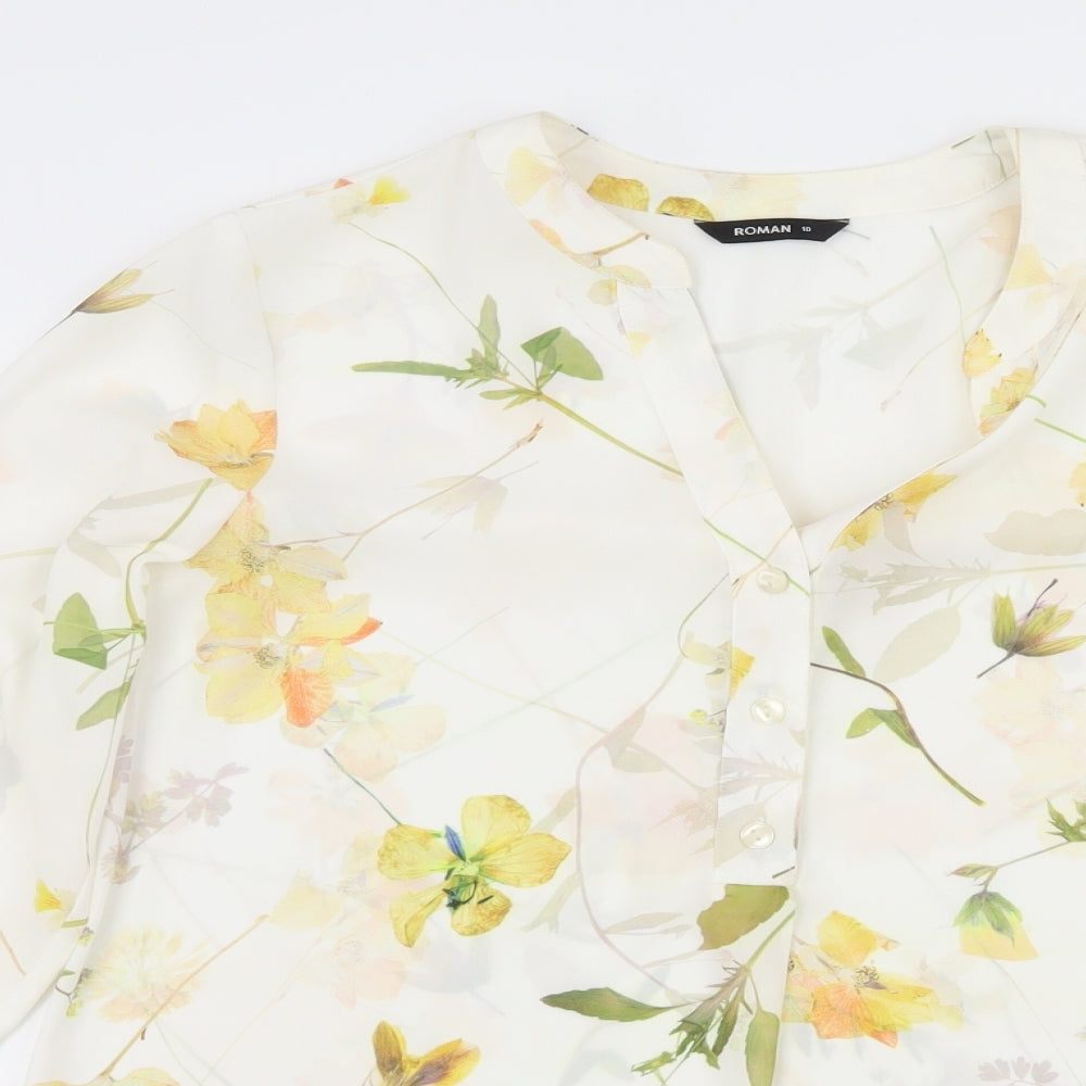 Roman Womens White Floral  Basic Blouse Size 10