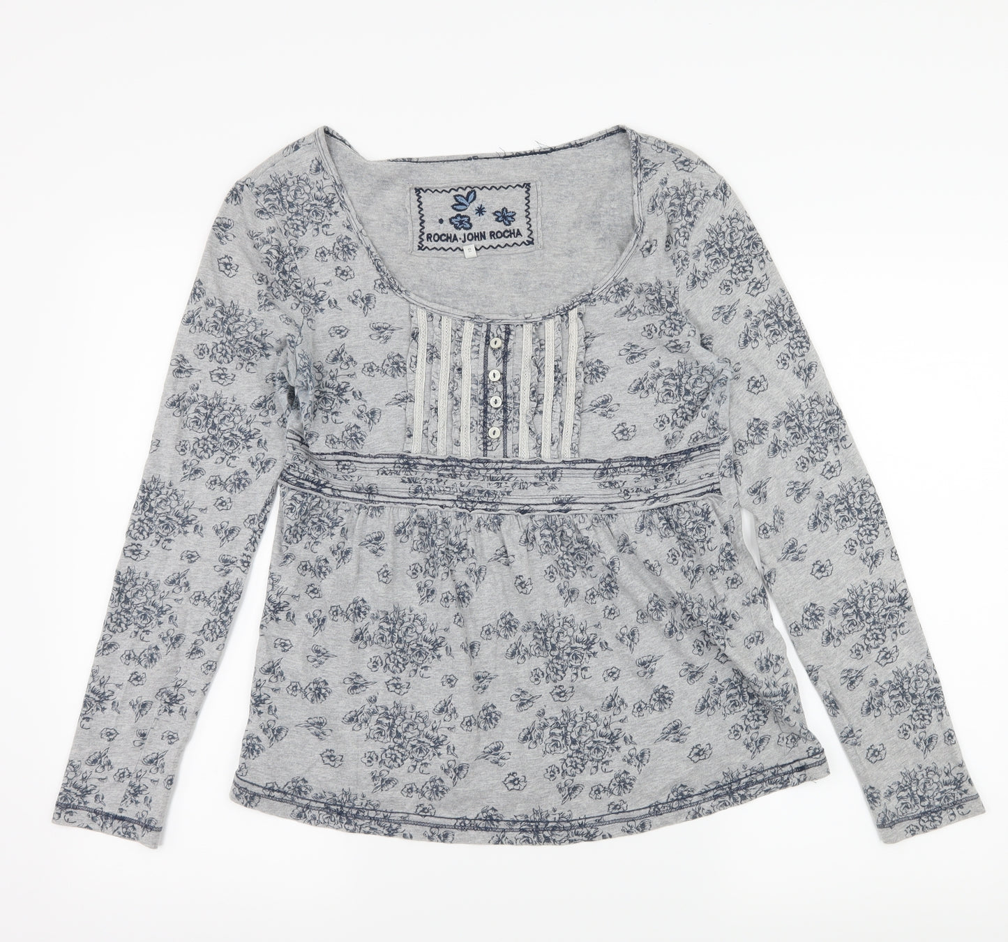 Rocha John Rocha Womens Grey Floral Jersey Basic T-Shirt Size 10