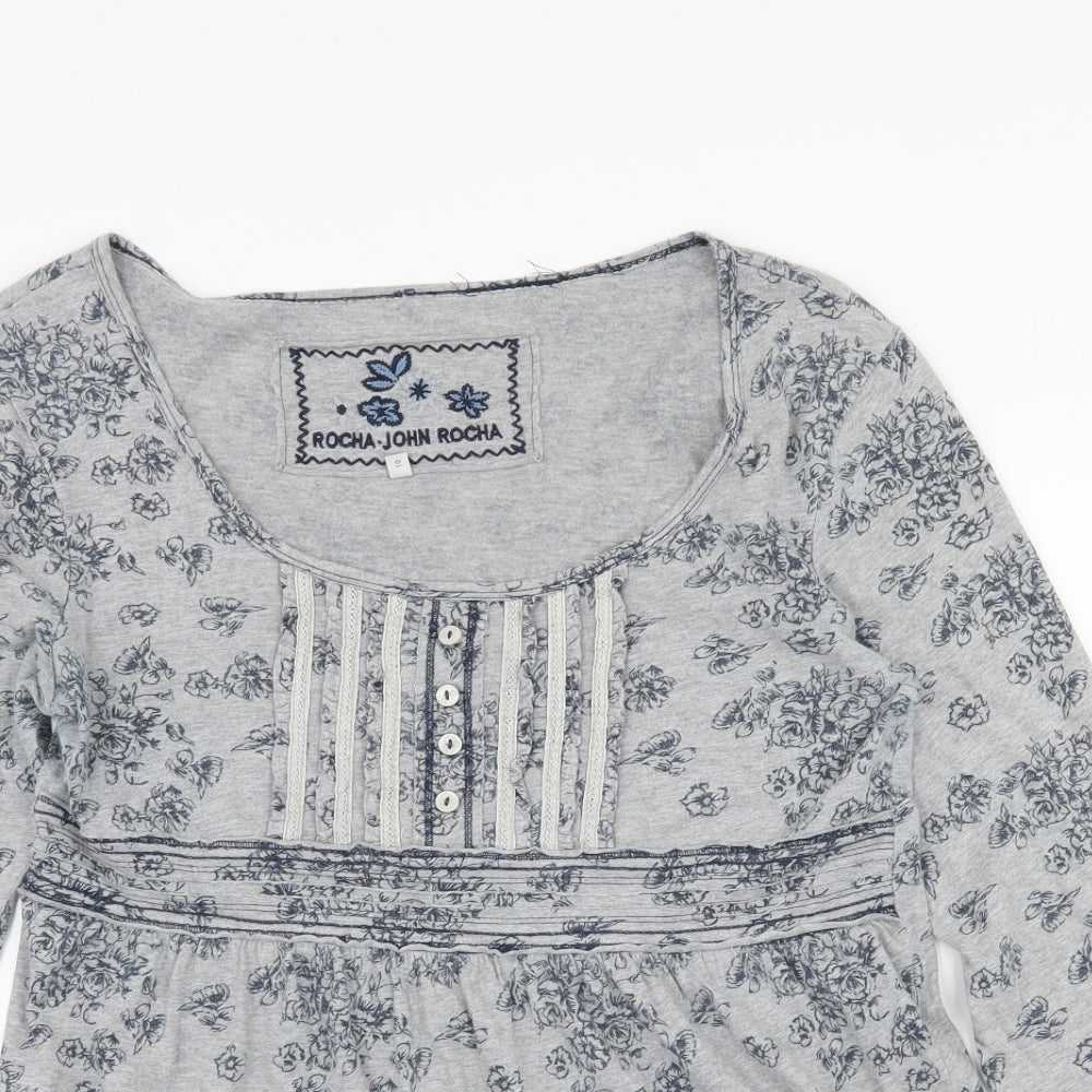 Rocha John Rocha Womens Grey Floral Jersey Basic T-Shirt Size 10