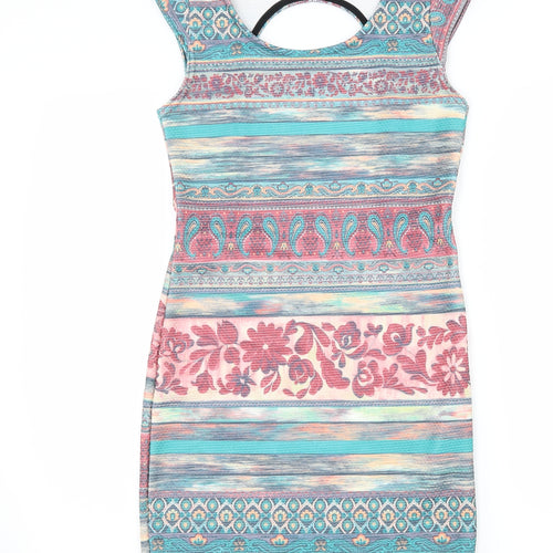 Kiah Womens Multicoloured Geometric Jersey Bodycon  Size 12  - Open Back
