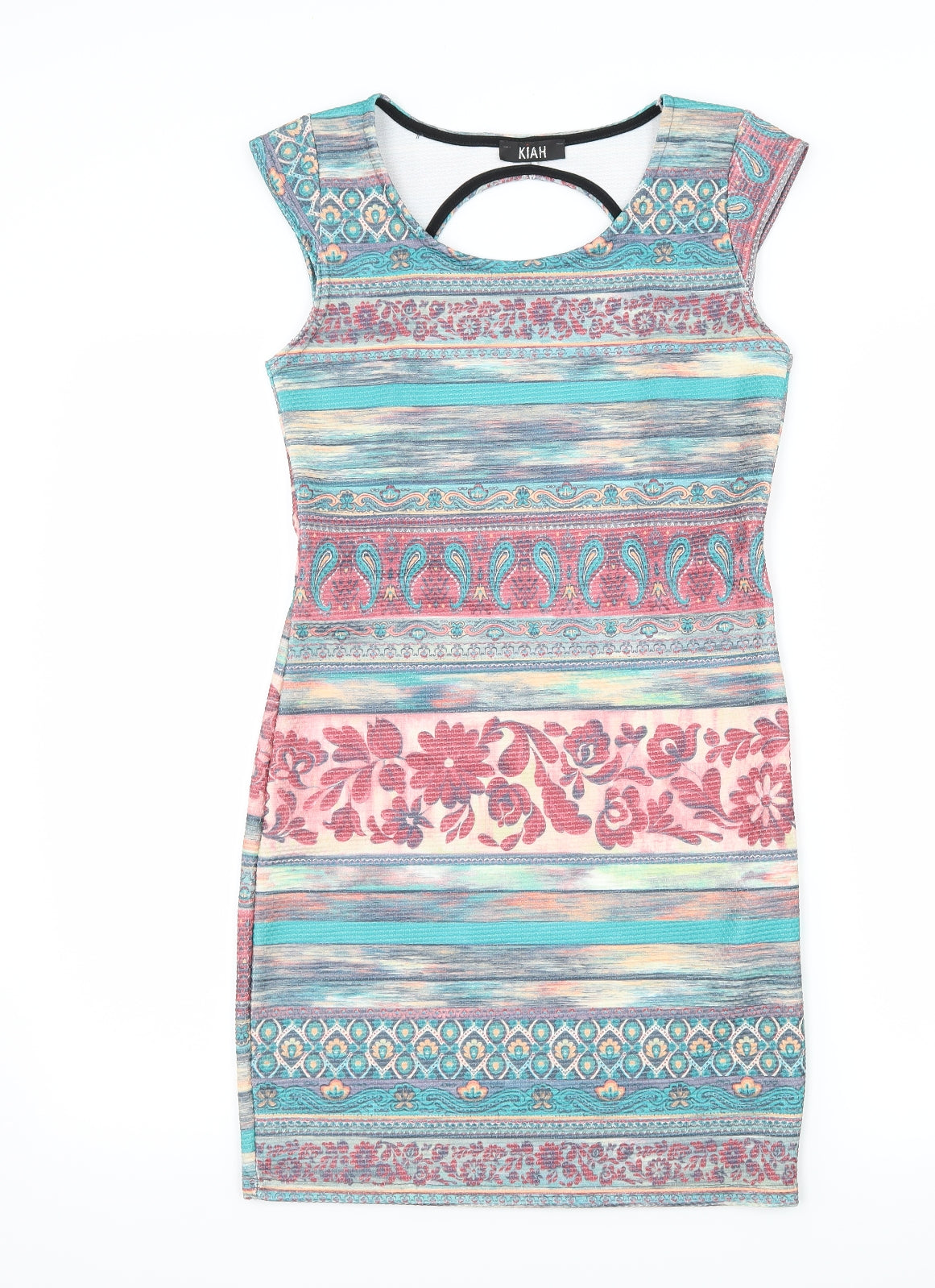 Kiah Womens Multicoloured Geometric Jersey Bodycon  Size 12  - Open Back