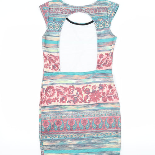 Kiah Womens Multicoloured Geometric Jersey Bodycon  Size 12  - Open Back
