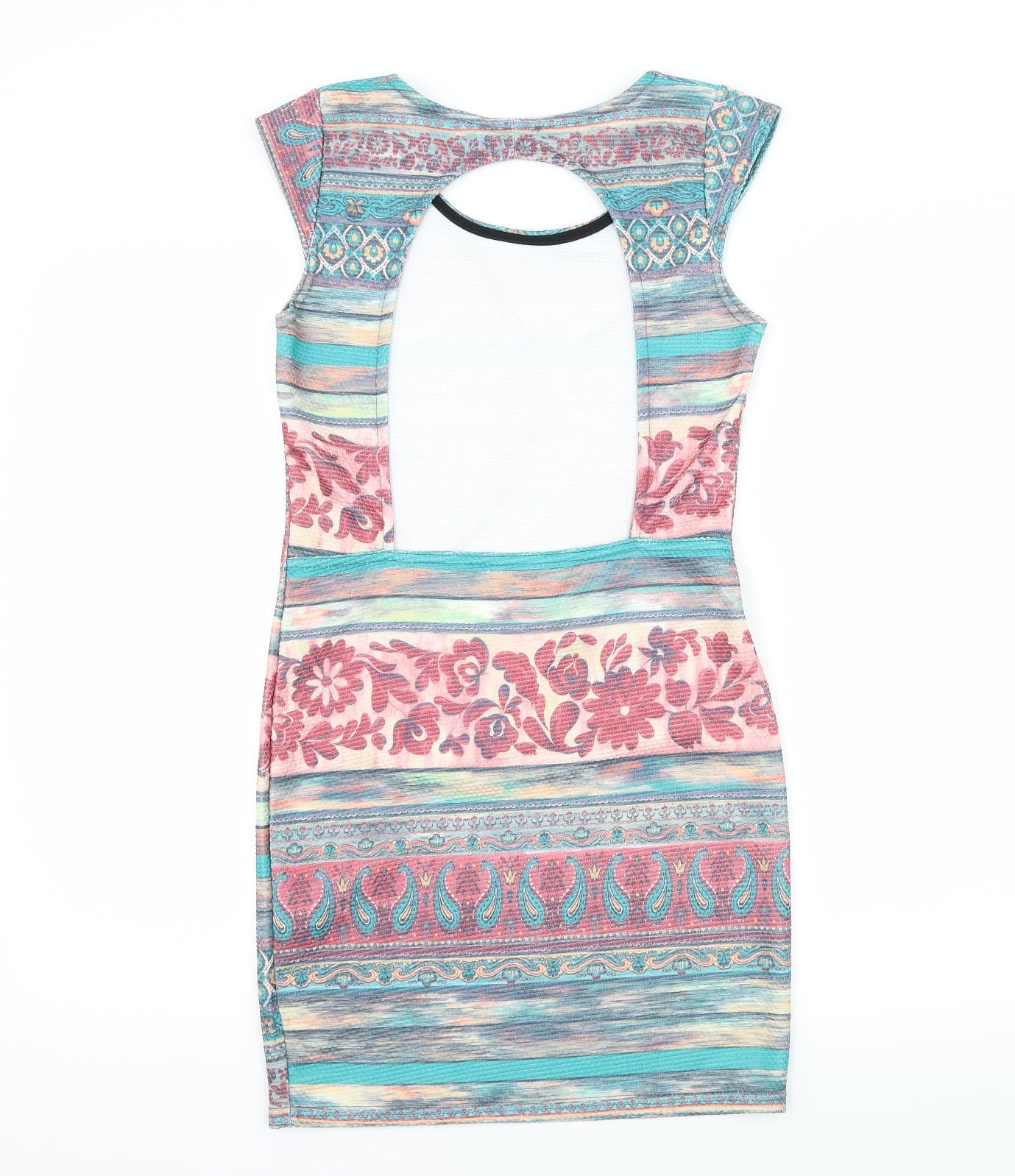Kiah Womens Multicoloured Geometric Jersey Bodycon  Size 12  - Open Back