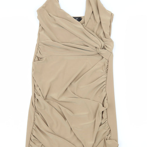 Kiah Womens Beige  Jersey Slip Dress  Size 10  - Ruched