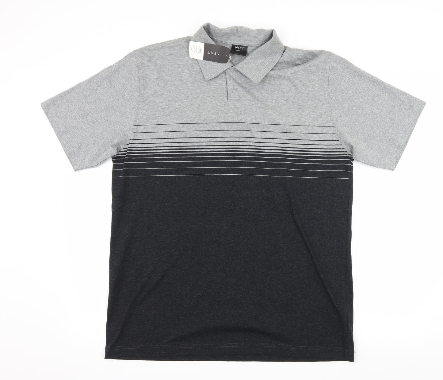 NEXT Mens Grey Striped Jersey  Polo Size L