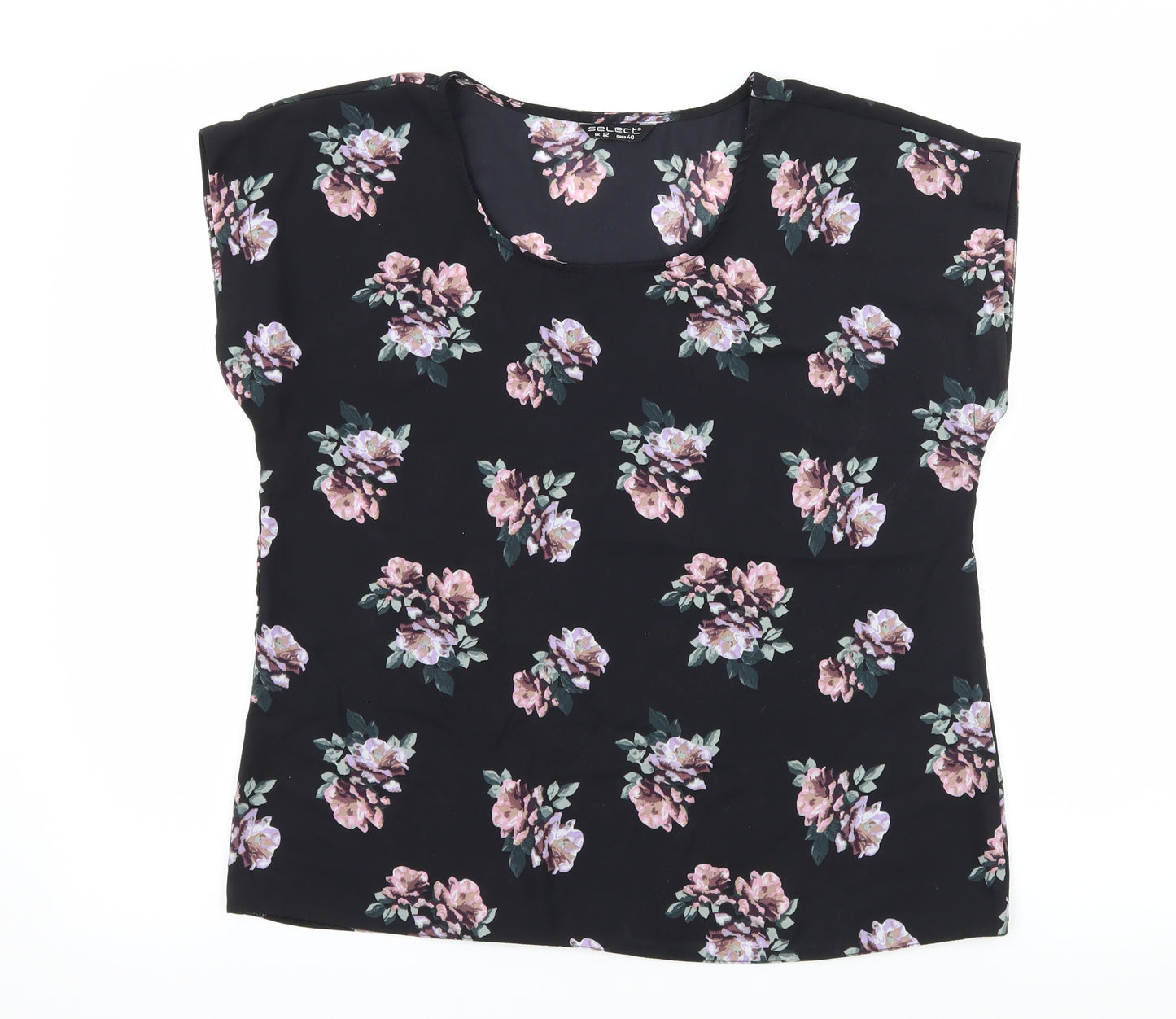 Select Womens Black Floral  Basic Blouse Size 12