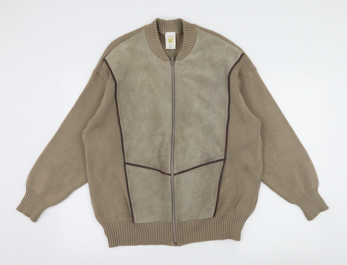 St Michael Mens Brown  Knit Bomber Jacket Jacket Size XL