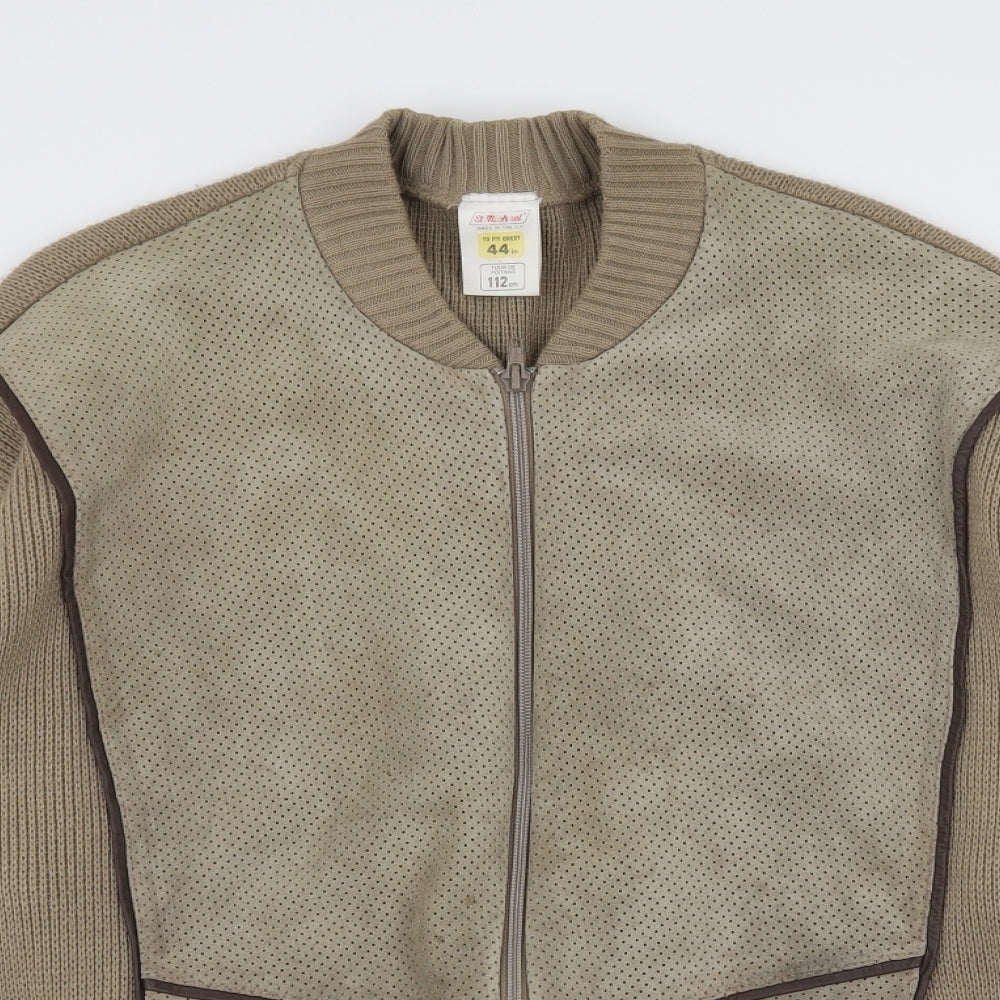 St Michael Mens Brown  Knit Bomber Jacket Jacket Size XL