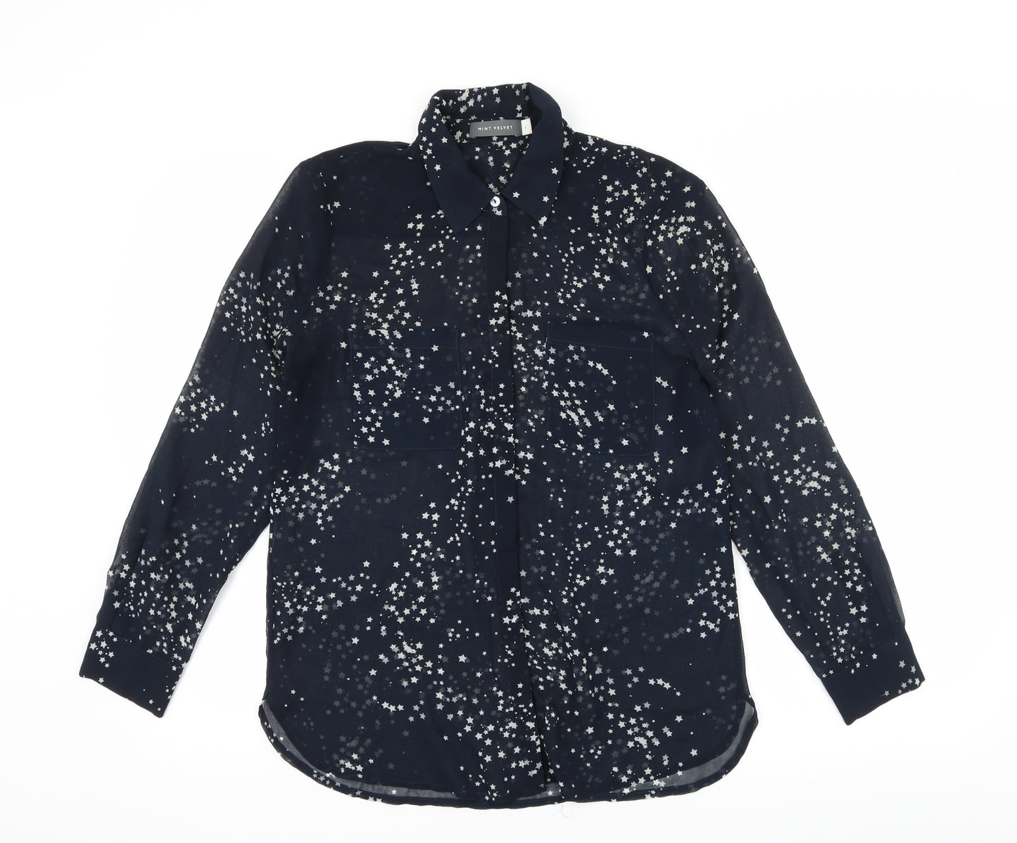 Mint Velvet Womens Blue Geometric  Basic Button-Up Size 8  - stars