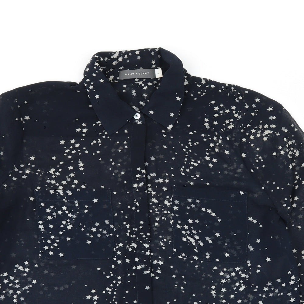 Mint Velvet Womens Blue Geometric  Basic Button-Up Size 8  - stars