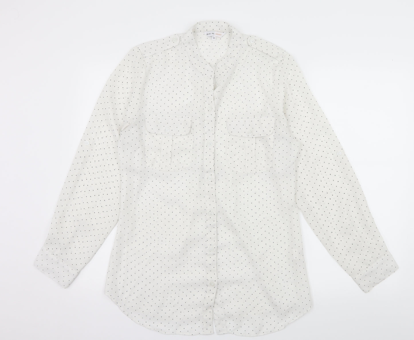 Blue Inc Womens White Polka Dot  Basic Blouse Size 12