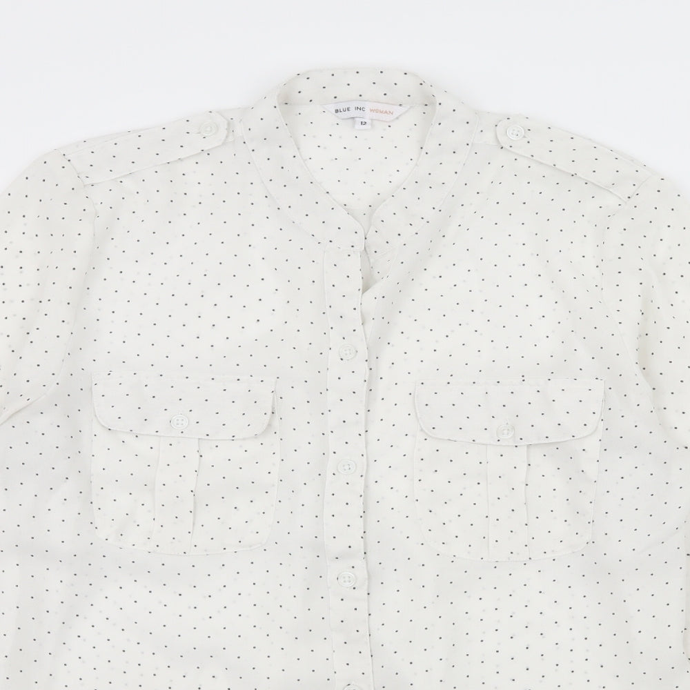 Blue Inc Womens White Polka Dot  Basic Blouse Size 12