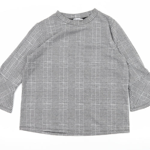 H&M Womens Grey Check Jersey Pullover Sweatshirt Size M