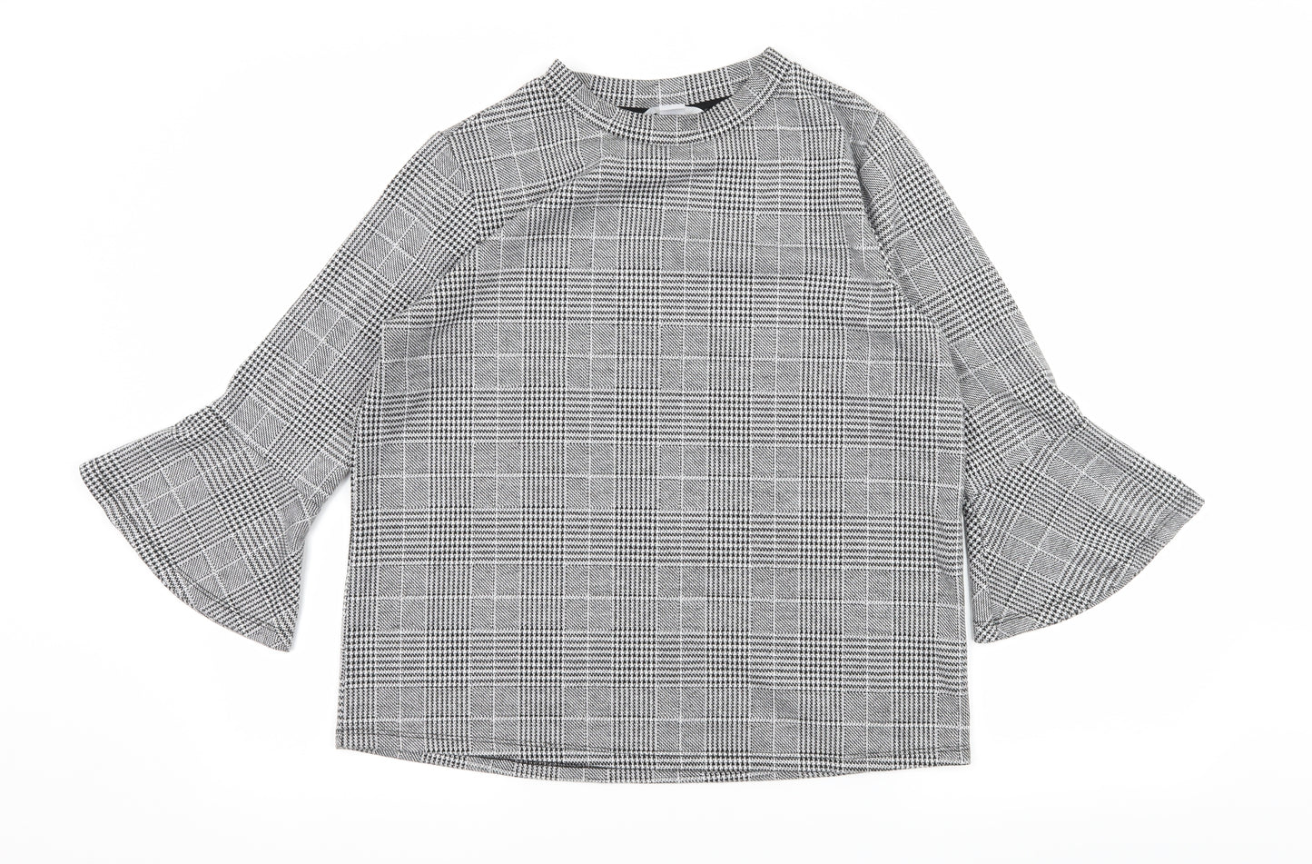 H&M Womens Grey Check Jersey Pullover Sweatshirt Size M