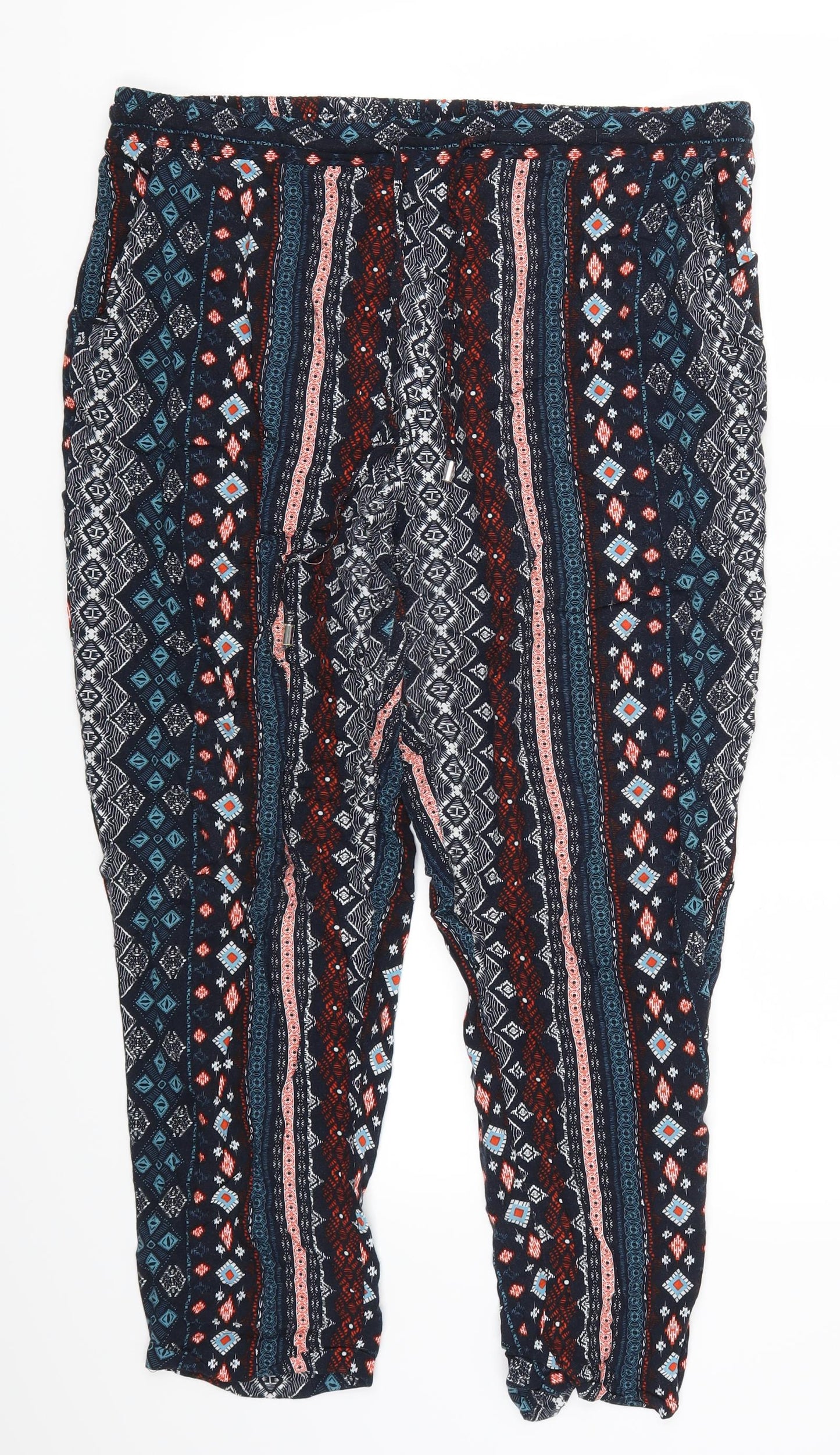 Primark Womens Blue Geometric  Trousers  Size 16 L26 in