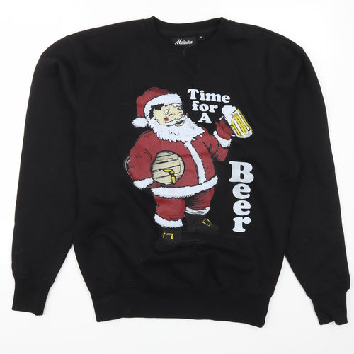 Malaika Mens Black   Pullover Sweatshirt Size M  - Santa Time For A Beer