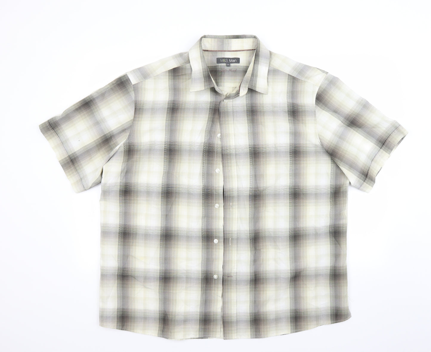 Marks and Spencer Mens Green Check   Button-Up Size 2XL