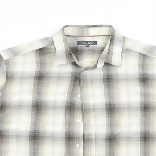 Marks and Spencer Mens Green Check   Button-Up Size 2XL