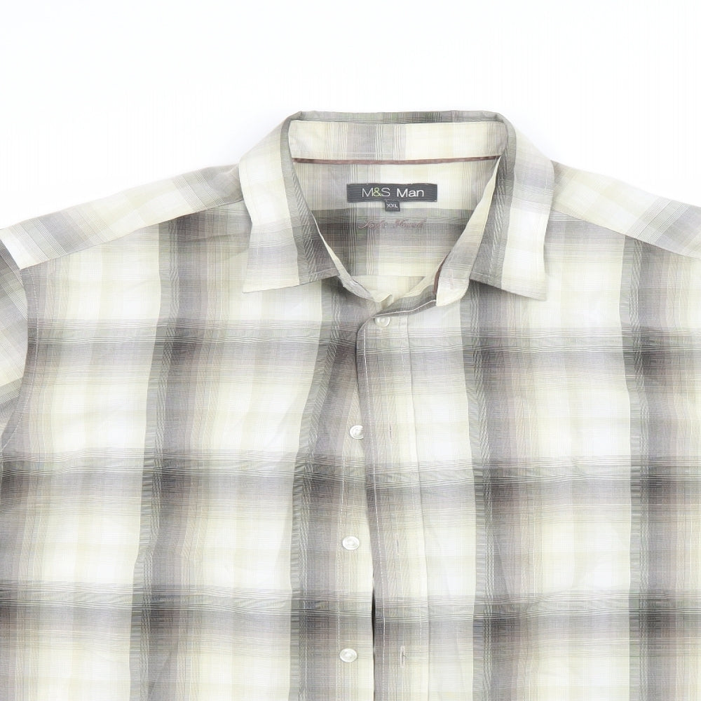 Marks and Spencer Mens Green Check   Button-Up Size 2XL