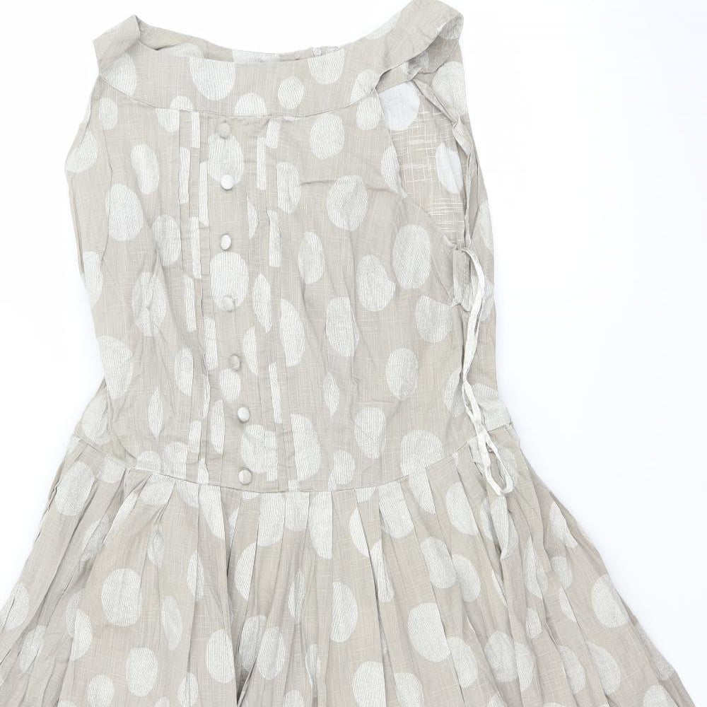 NEXT Womens Beige Polka Dot  Fit & Flare  Size 14