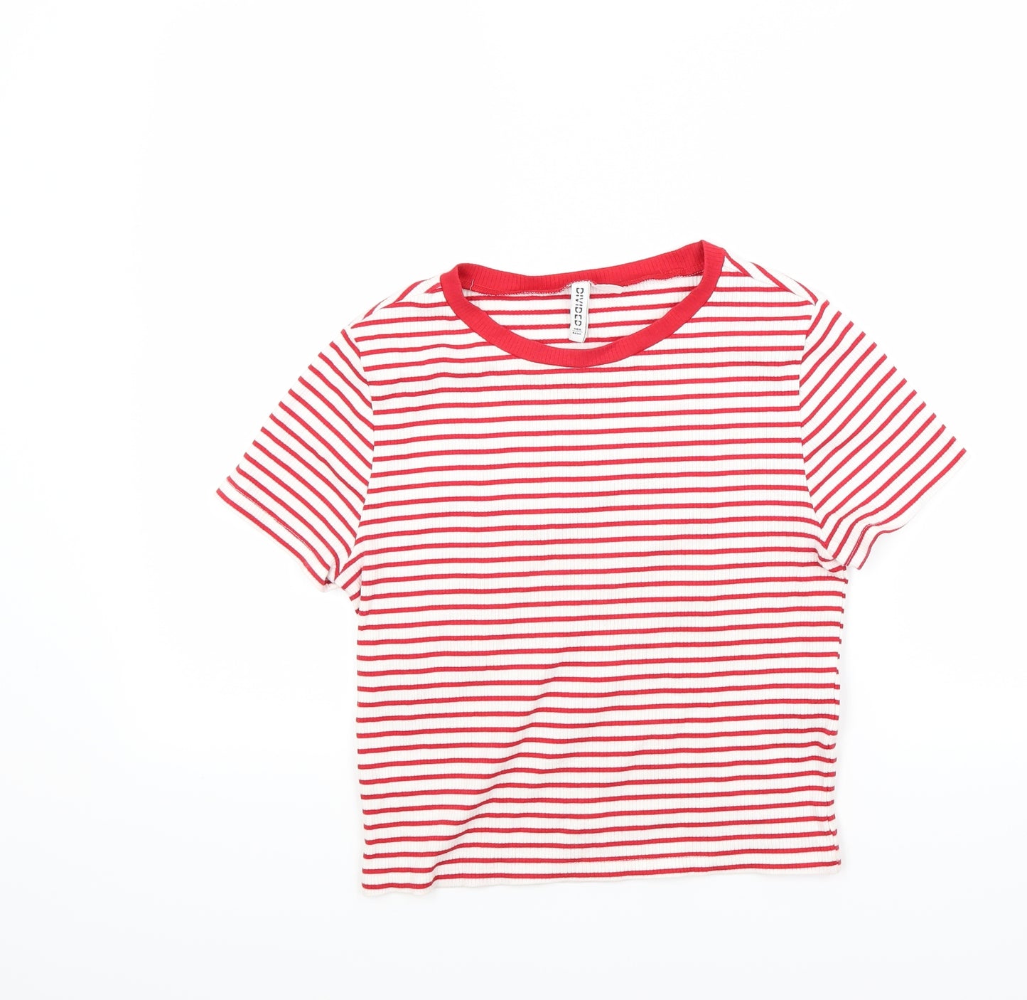 H&M Womens Red Striped  Basic T-Shirt Size L  - crop top