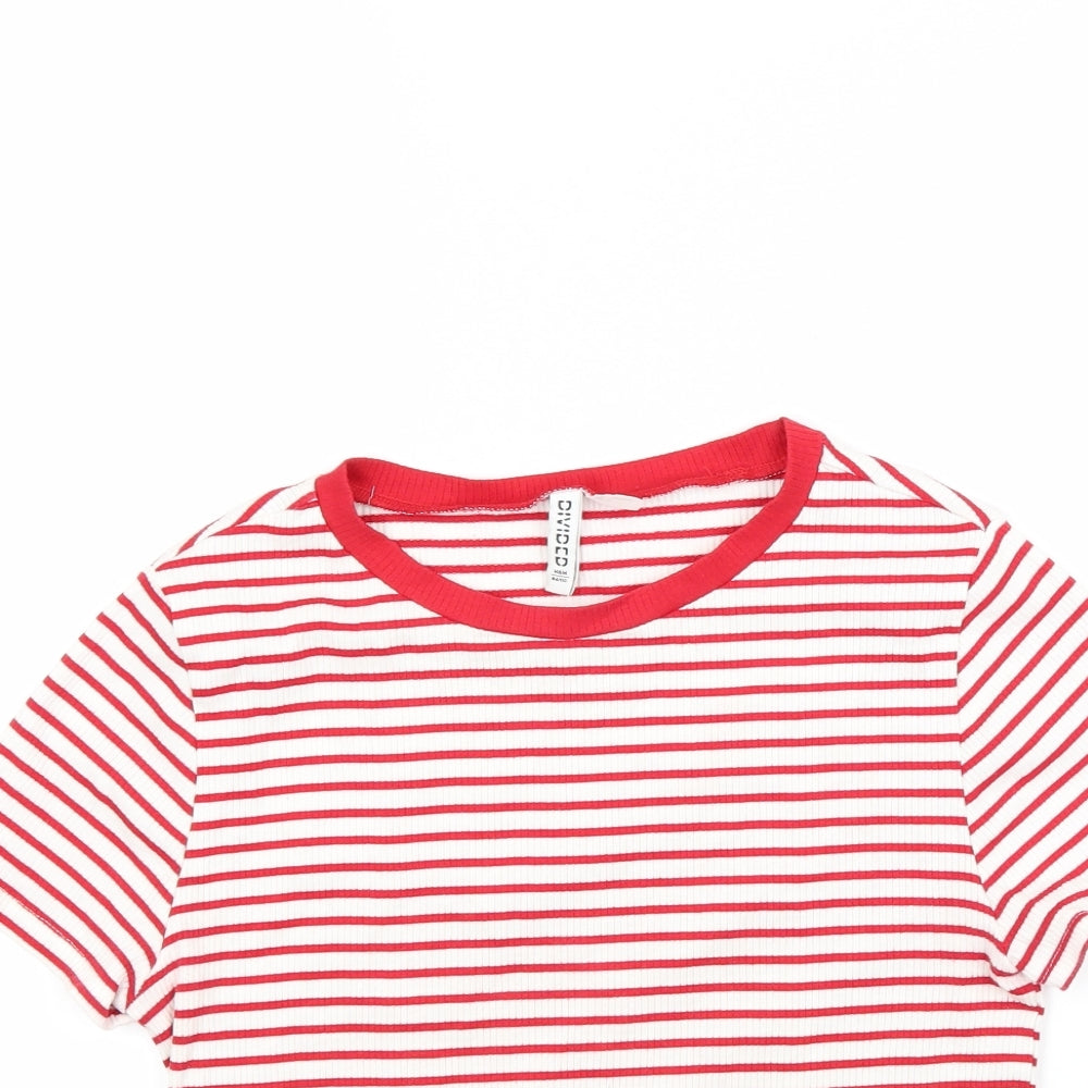 H&M Womens Red Striped  Basic T-Shirt Size L  - crop top