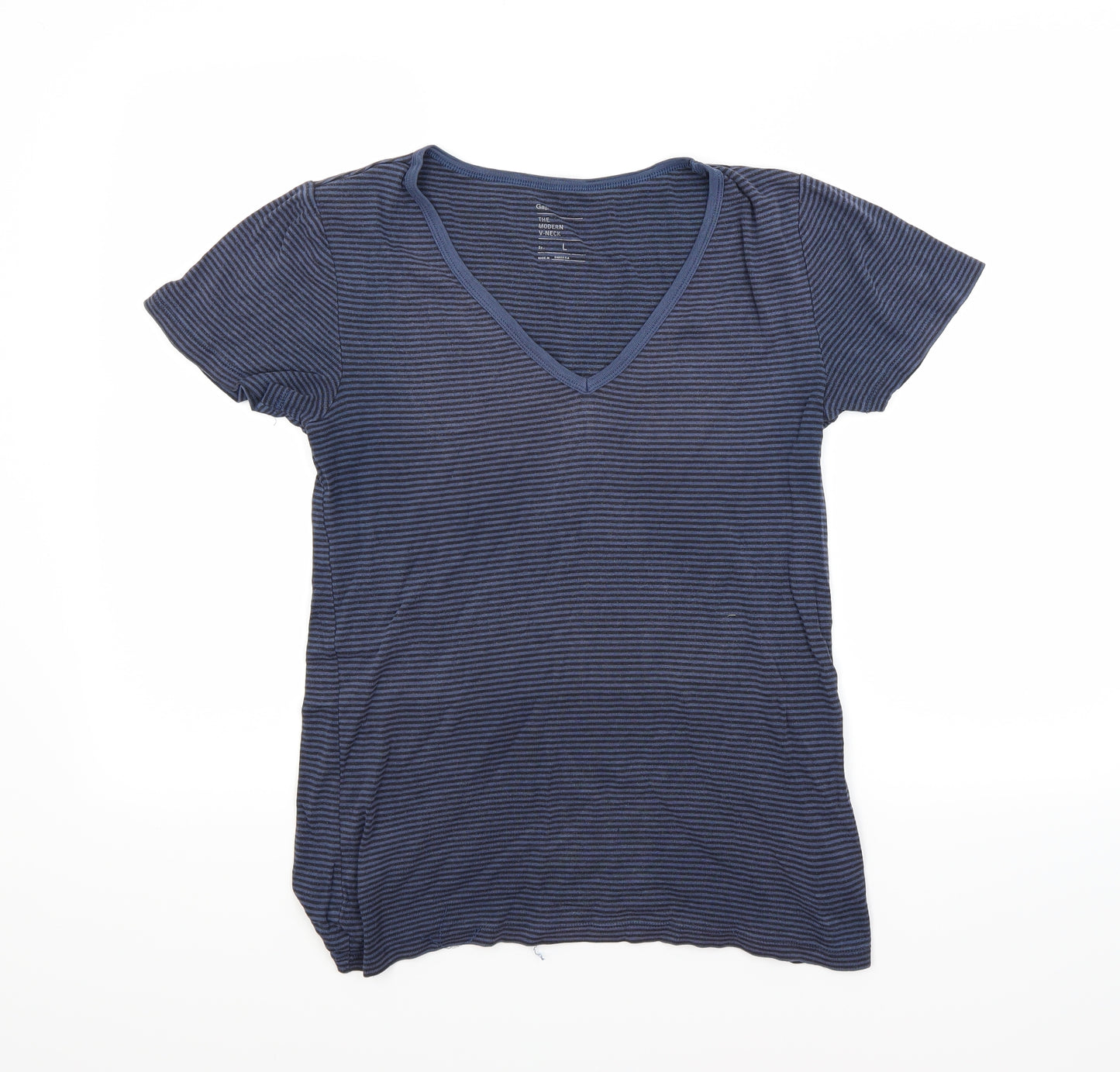 Gap Womens Blue Striped  Basic T-Shirt Size L