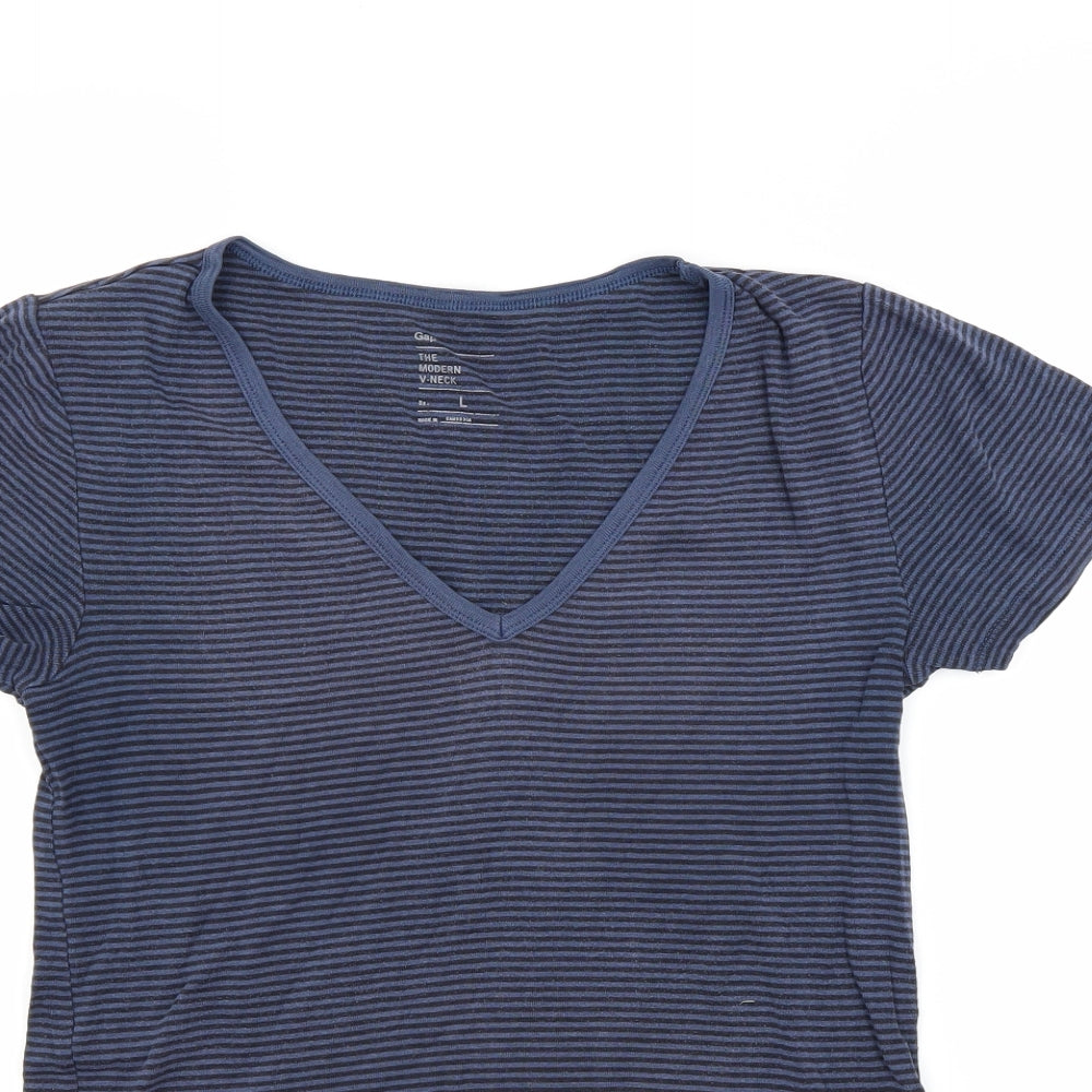 Gap Womens Blue Striped  Basic T-Shirt Size L