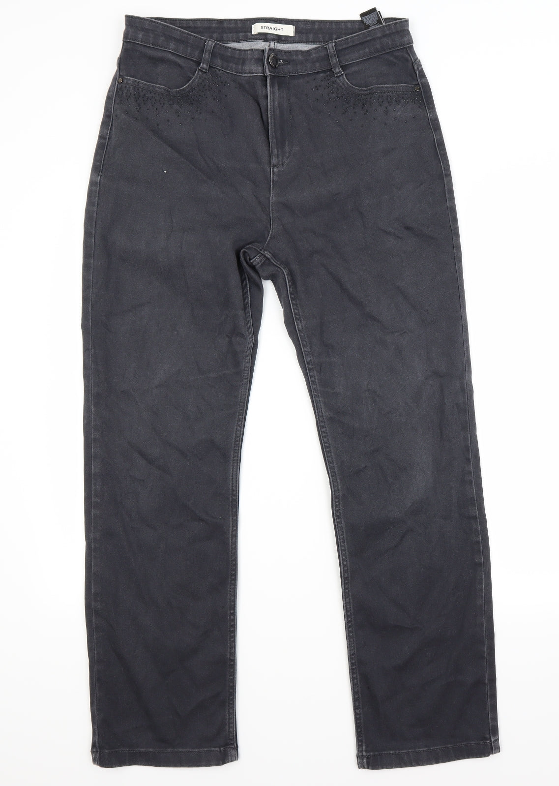 Marks and Spencer Womens Black  Denim Straight Jeans Size 14 L28 in