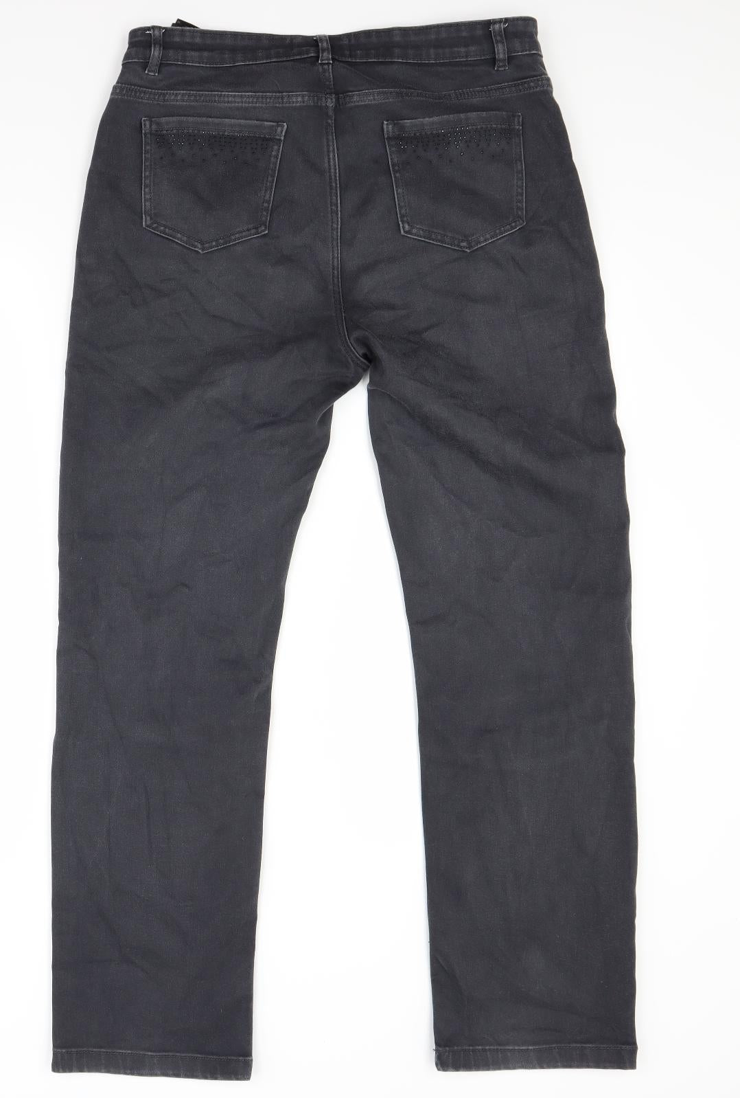 Marks and Spencer Womens Black  Denim Straight Jeans Size 14 L28 in