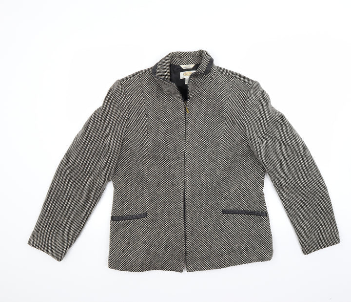 Talbots Womens Grey Houndstooth Jacket Coat Size 12