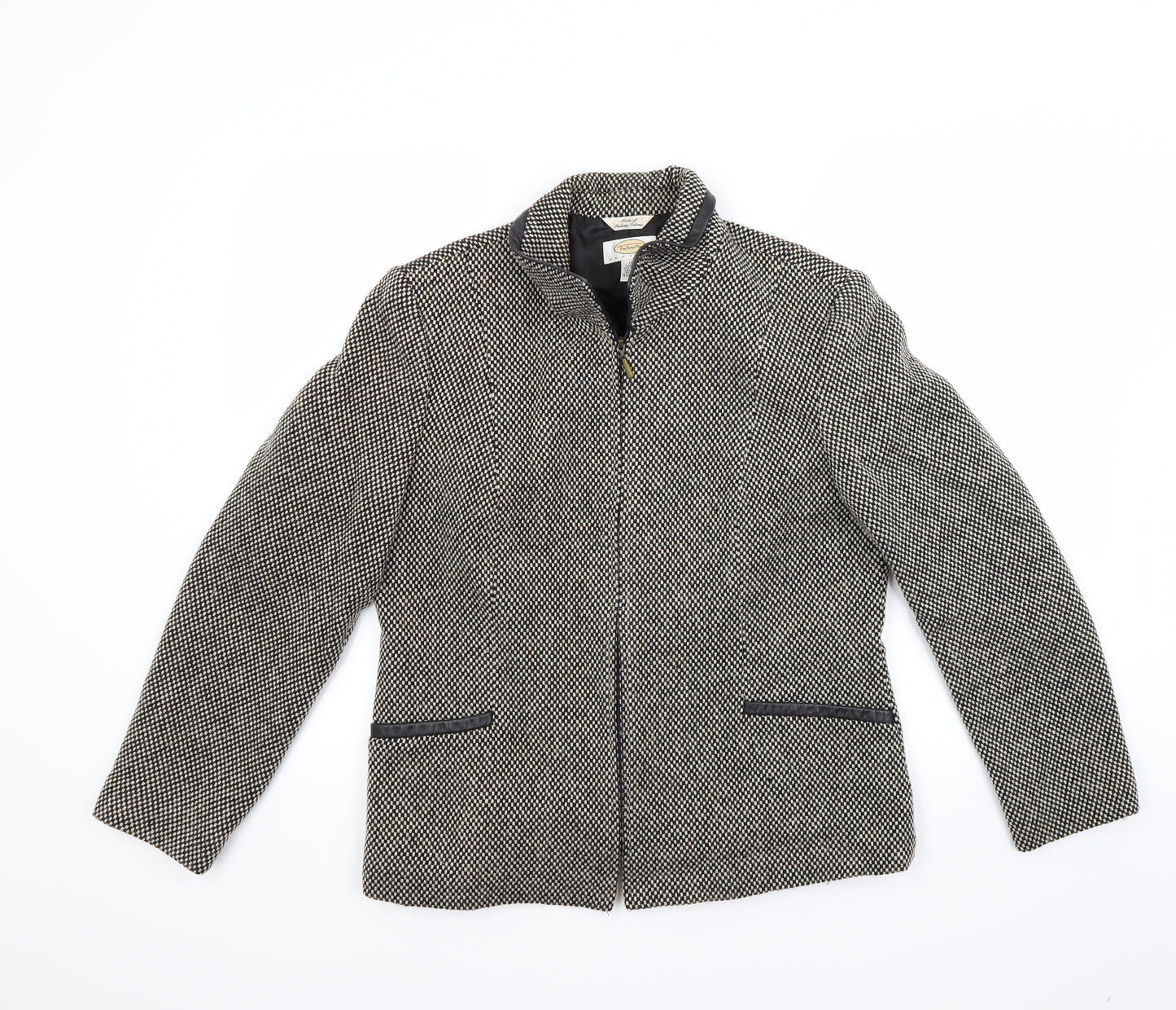 Talbots Womens Grey Houndstooth  Jacket Coat Size 12