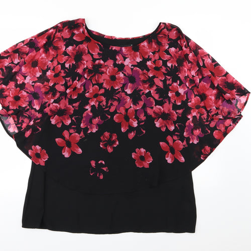 David Emanuel Womens Black Floral Chiffon Basic Blouse Size 18