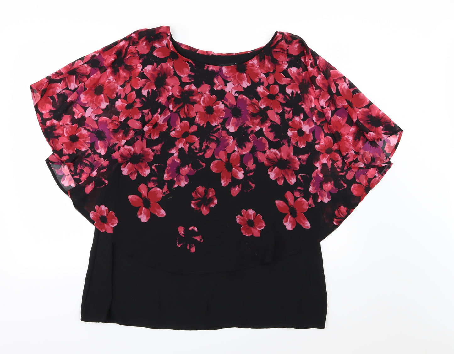 David Emanuel Womens Black Floral Chiffon Basic Blouse Size 18
