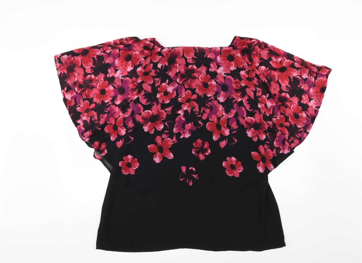 David Emanuel Womens Black Floral Chiffon Basic Blouse Size 18