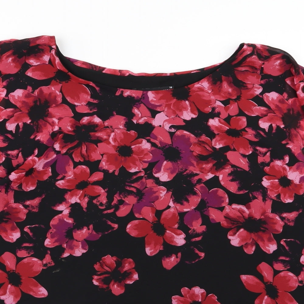 David Emanuel Womens Black Floral Chiffon Basic Blouse Size 18