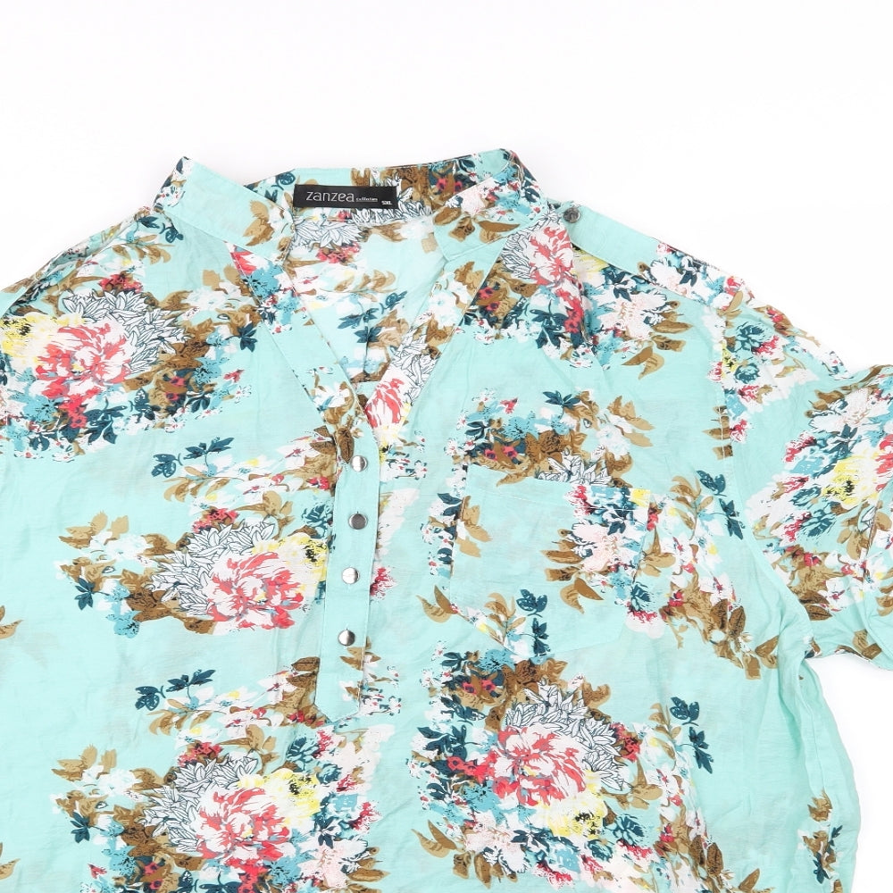 Zanzea Womens Green Floral Woven Basic Blouse Size 5XL