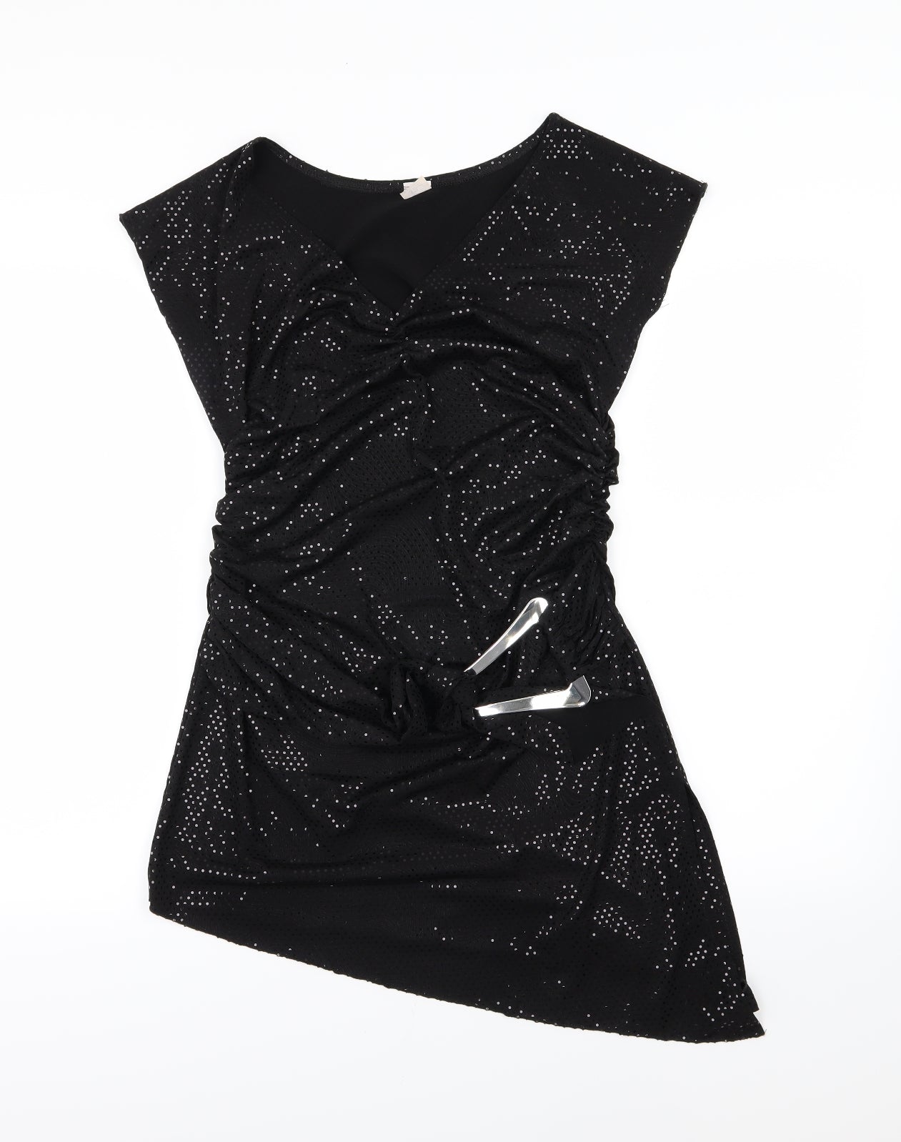 Preworn Womens Black Polka Dot  Basic T-Shirt Size 12  - Aysemmetrical Hem