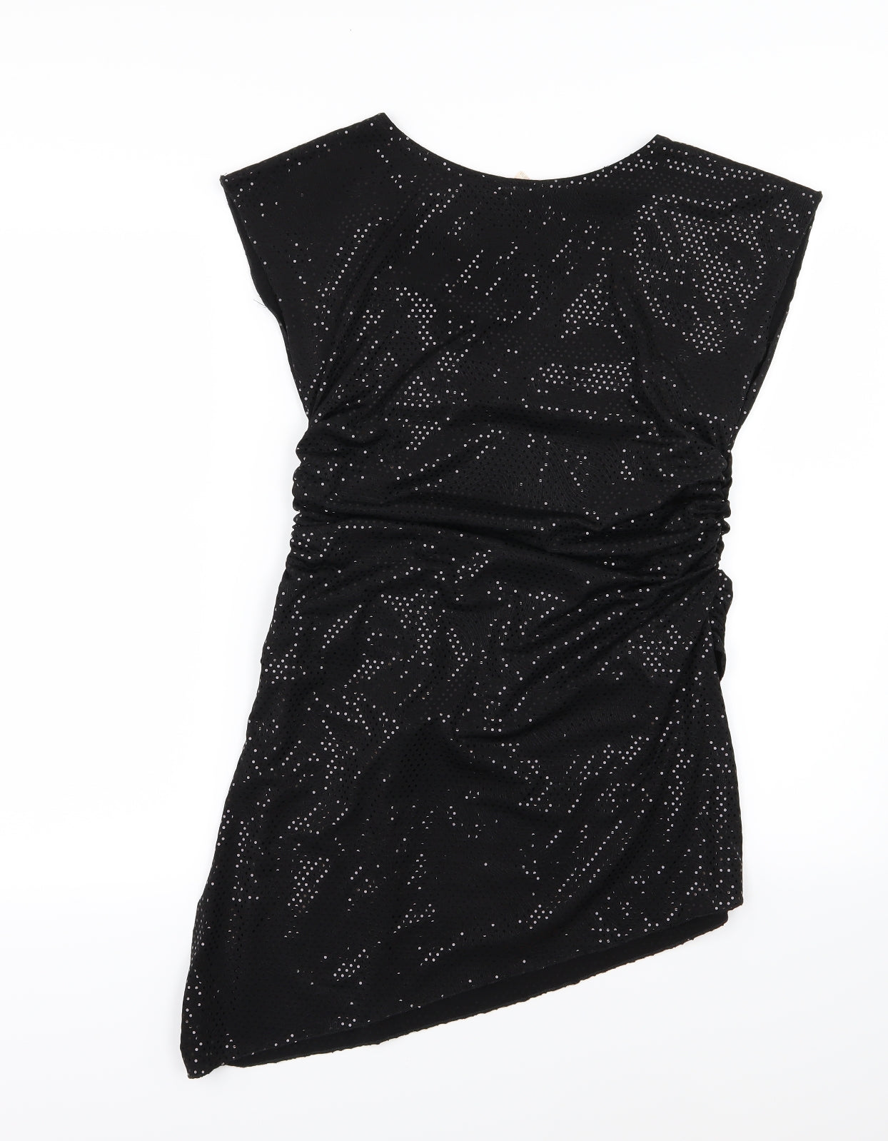 Preworn Womens Black Polka Dot  Basic T-Shirt Size 12  - Aysemmetrical Hem