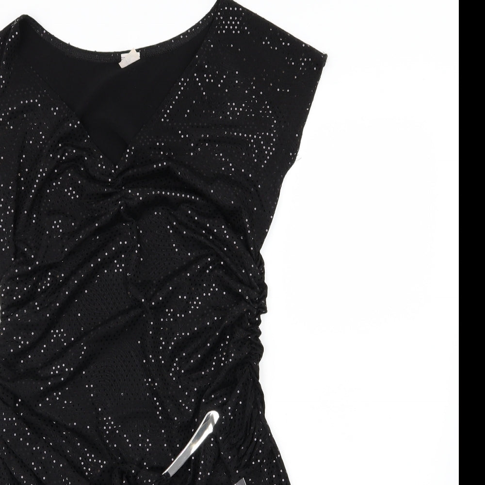 Preworn Womens Black Polka Dot  Basic T-Shirt Size 12  - Aysemmetrical Hem