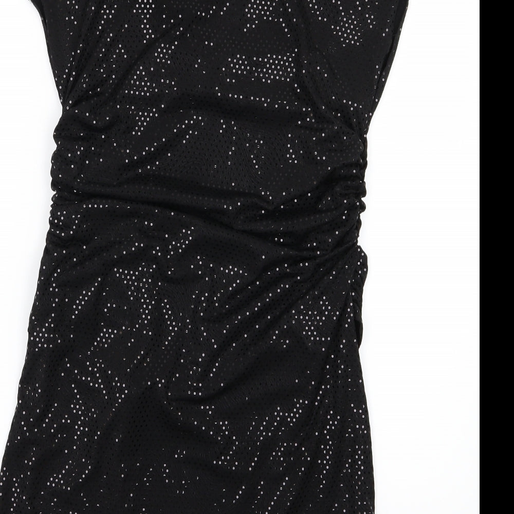 Preworn Womens Black Polka Dot  Basic T-Shirt Size 12  - Aysemmetrical Hem
